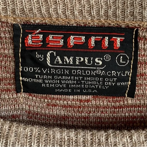 Vintage 1970's Esprit by CAMPUS Aztec Ombré Striped Colorblock Knit Sweater L - Picture 6 of 8